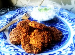 Vegetable Diaries: Baked Sweet Potato Latkes and Scallion Yogurt Sauce