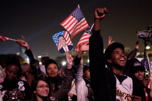 Barack Obama supporters tried to get as close to the candidate as possible last night in Grant Park.