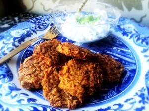 Vegetable Diaries: Baked Sweet Potato Latkes and Scallion Yogurt Sauce