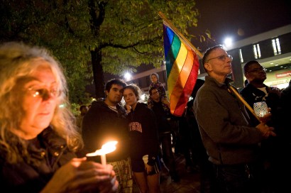 People participate in a candlelight vigil for Rutgers University freshman Tyler Clementi at Brower Commons on the Rutgers University campus in New Brunswick.
