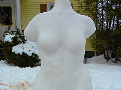 Naked Snow Woman Sculpture Gets Covered Up 