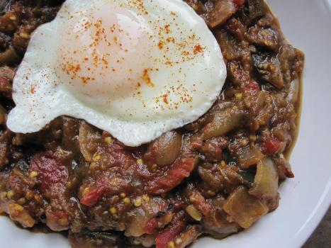 Sarah's Plate: Curried Eggplant Caponata with Runny Egg