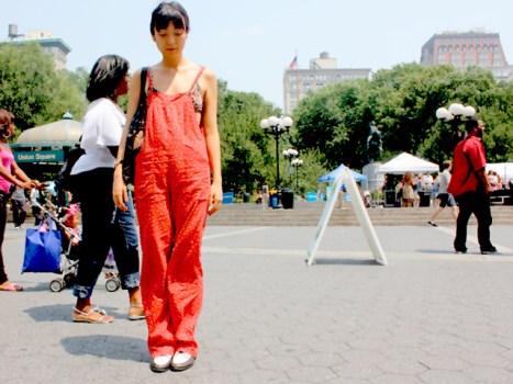 Street Style: Heidi in Bright Overalls in Union Square