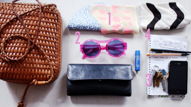 Purse Purge: Dusen Dusen Stashes Bright Pink Shades and Printed Fabric Pieces