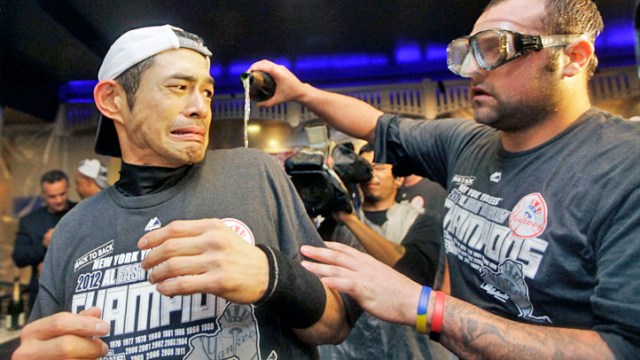 Yankees Celebrate Division Title with Champagne