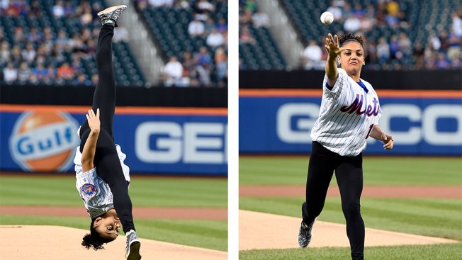 Laurie Hernandez Flips Out For First Pitch At Mets Game Nbc New York