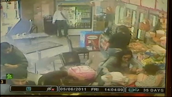 Inside a Brooklyn restaurant, surveillance tape catches a scary scene.