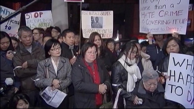 Private Danny Chen is remembered at a Union Square vigil one year after the Chinatown native committed suicide following a racially charged hazing from fellow soldiers. Pei-Sze Cheng reports.