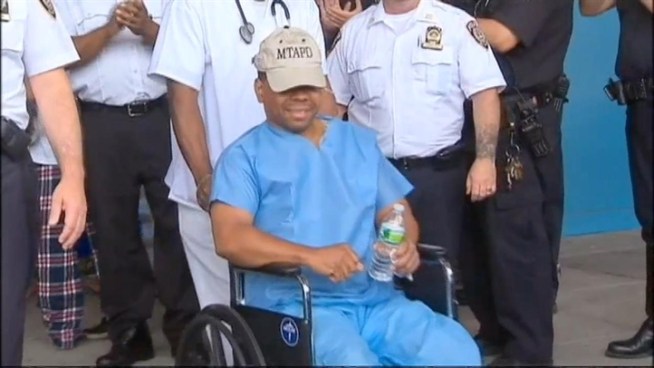 The MTA officer who shot and killed a suspect after being stabbed in the eye at a Queens Long Island Rail Road station is out of intensive care and his condition is improving, according to an agency spokeswoman. Officer John Barnett was released from the hospital Thursday evening with a full MTA PD escort.