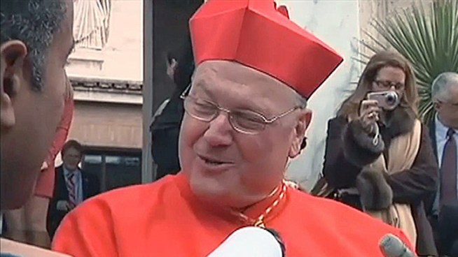 Archbishop Timothy Dolan spoke with reporters after he was elevated to cardinal in Rome.