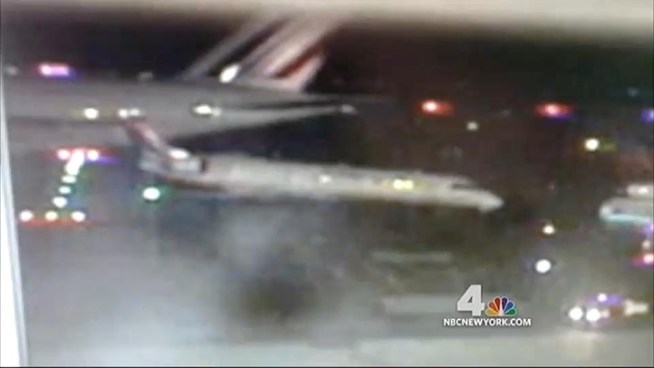 A wing of an Airbus A380, the world's biggest commercial passenger jet, clipped the tail of another plane while taxiing out to depart John F. Kennedy International Airport on Monday night.