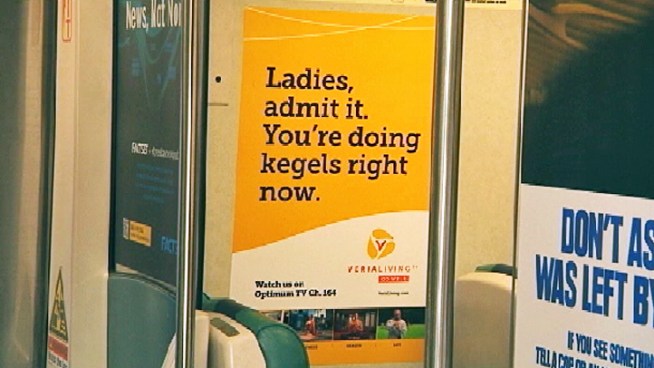 An advertisement for a health-based television channel is raising eyebrows among commuters on the Long Island Rail Road. The bright yellow posters on the LIRR trains proclaim, 