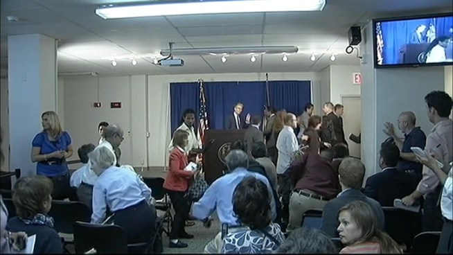 NBC New York producer Shimon Prokupecz recounts his experience at the press conference where journalists were gathered for a briefing from District Attorney Cyrus Vance on Dominique Strauss-Kahn when tremors suddenly hit the building, prompting a quick evacuation.