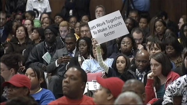 Hundreds turn out for a heated discussion over where to locate charter schools in <a title=