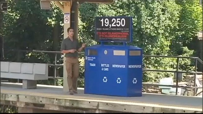 Riders on Metro-North's Harlem line are reacting to a new controversial greeting on train platforms throughout Westchester. Jonathan Vigliotti has more.