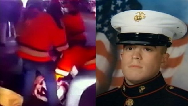 One of the Rangers hockey fans seen in a video getting punched and kicked by Flyers fans after the Winter Classic Monday was an off-duty police officer and decorated Iraq War veteran. Pei-Sze Cheng spoke exclusively with the man's family.