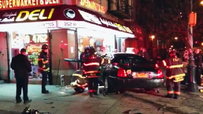 A livery cab crashed into a deli in Morningside Heights just after midnight Wednesday, and two drivers were taken to the hospital, police said.