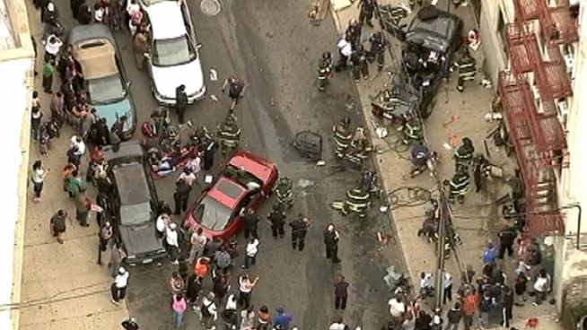 Raw video from News Chopper 4 of a two-car crash scene in the <a title=