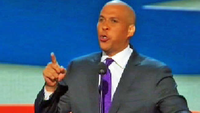 Cory Booker touted the Democratic platform on the first day of the party's convention in Charlotte, N.C. Tuesday.
