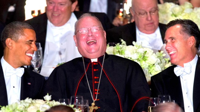 President Barack Obama and Republican challenger Mitt Romney poked gentle but sharp fun at one another Thursday night during an esteemed New York Catholic charity dinner that has long been a required stop for presidential candidates.