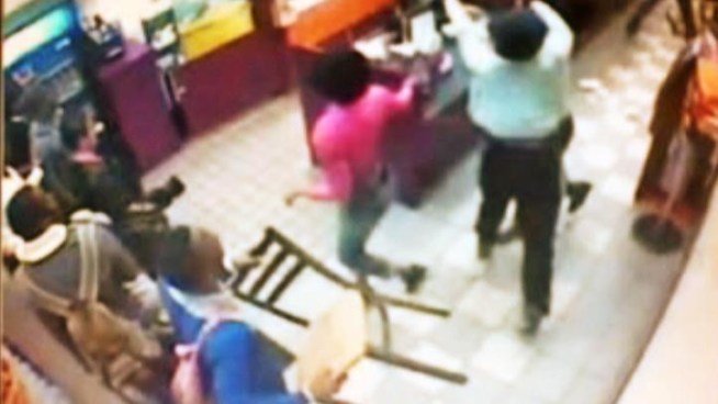 The group threw tables and chairs, hopped over the counter to steal merchandise and destroyed a hot chocolate machine worth more than $2,000.