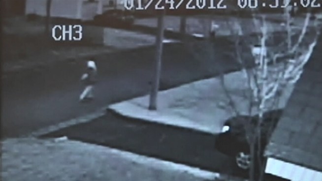 This surveillance video shows a 13-year-old girl running after a stranger allegedly tried to grab her as she walked to her bus stop on Long Island.