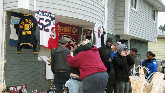 Cousin Yamiesse Lawrence and niece Quaresha Boston of Kansas City Chiefs linebacker Jovan Belcher, a Long Island native, issue a statement Monday in the wake of his suicide. He killed his girlfriend in their Kansas City home Saturday before driving to Arrowhead Stadium, where he shot himself in the practice facility's parking lot.