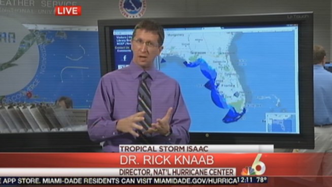 Hurricane Center Director Rick Knabb talks to NBC 6's Ryan Phillips about the path of Tropical Storm Isaac during extended coverage.