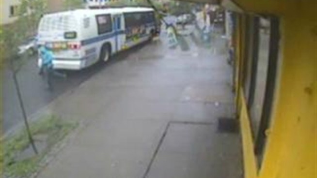 Police are looking for the person seen in this video fleeing an MTA bus after a shooting.