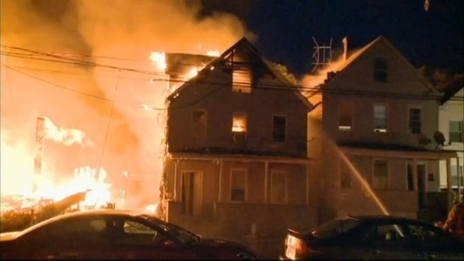 At least four buildings were destroyed and more than 40 people were left homeless after a massive early morning fire in Perth Amboy, N.J. Sunday. Here is raw video from the scene.