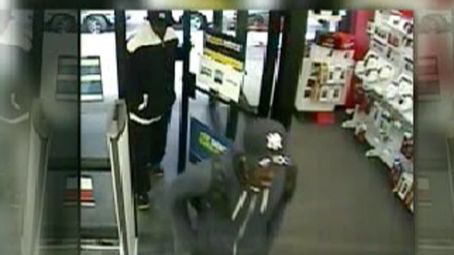 Police are searching for two men who robbed a Radio Shack in Bushwick, Brooklyn.