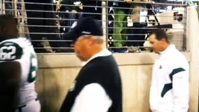 The NFL is looking into this YouTube video that appears to show New York Jets coach Rex Ryan using an obscenity while angrily responding to a fan after the team's 37-16 loss to the New England Patriots.