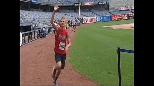 About 4,000 people showed up to run or walk at Yankee Stadium for the Damon Runyon Cancer Research Foundation. It was a chance for Yankees fans to run the field and warning track while raising money for cancer research.