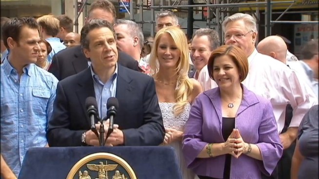 Gov. Cuomo arrives to celebrate the passage of same-sex marriage in New York at Gay Pride Parade Sunday. 