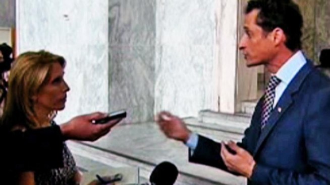 Rep. Anthony Weiner gets a little, ahem, testy, when asked follow-up questions about a lewd photo sent from his Twitter account by reporters.