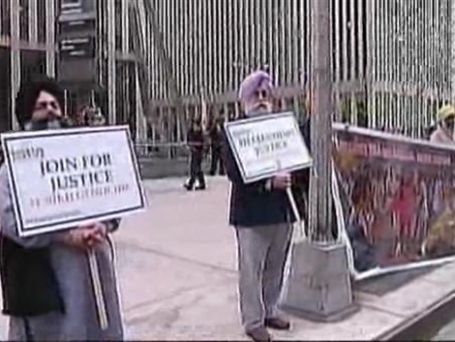 Several dozen Sikhs on Thursday protested a speech by Indian minister <a title=