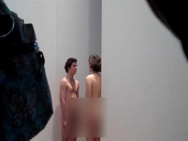 Nude models that are part of an art exhibit at the <a title=