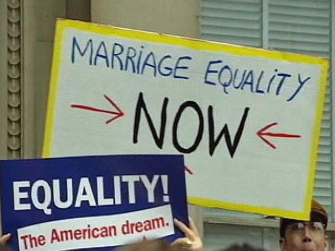 New Jerseyans want gay marriage now -- and they have signs to show it.