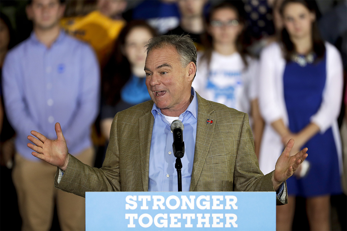 Tim Kaine speaks at a campaign event
