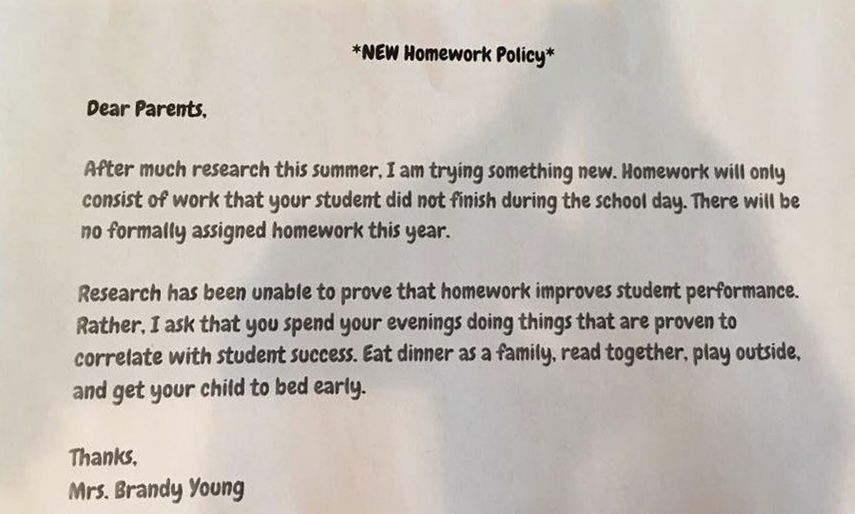 Homework policy letters for educators