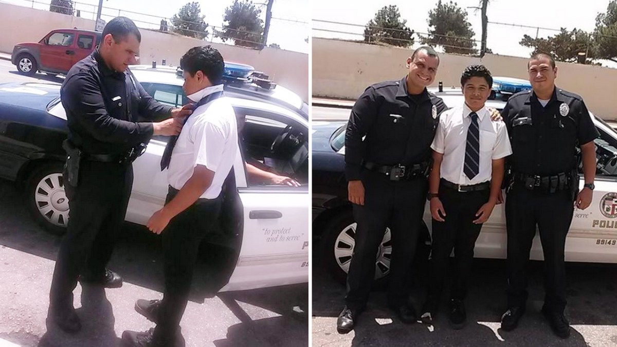 Police Officers Pull Over to Help With Boy’s Tie NBC New York