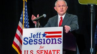 Jeff Sessions addresses the crowd at his watch party following Alabama's state primary, Tuesday, March 3, 2020, in Mobile, Ala.
