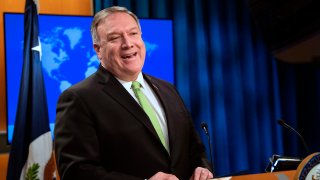 Secretary of State Mike Pompeo speaks during a press briefing at the State Department on Wednesday, May 20, 2020, in Washington.