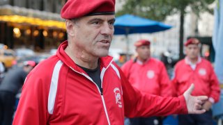 In this Aug. 12, 2015, file photo, Guardian Angels founder Curtis Sliwa responds to questions during a news interview in New York.