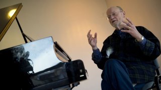 American composer of contemporary classical music Charles Wuorinen sits during an AFP interview in Madrid on January 16, 2014.