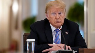 In this June 26, 2020, file photo, President Donald Trump participates in a meeting of the American Workforce Policy Advisory Board in the East Room of the White House in Washington, D.C.