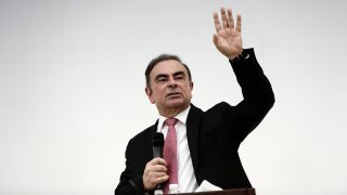 Nissan’s former chairman Carlos Ghosn speaks at a press conference in Beirut, Lebanon, Jan. 8, 2020.