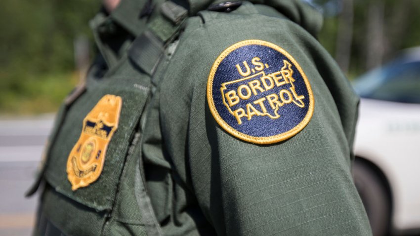 This Aug. 1, 2018, photo shows a patch on the uniform of a U.S. Border Patrol agent at a highway checkpoint in West Enfield, Maine. The checkpoint took place approximately 80 miles from the U.S.-Canada border.