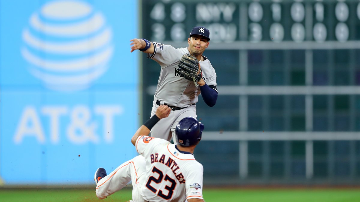 Gleyber Torres of the New York Yankees in action against the Houston  News Photo - Getty Images