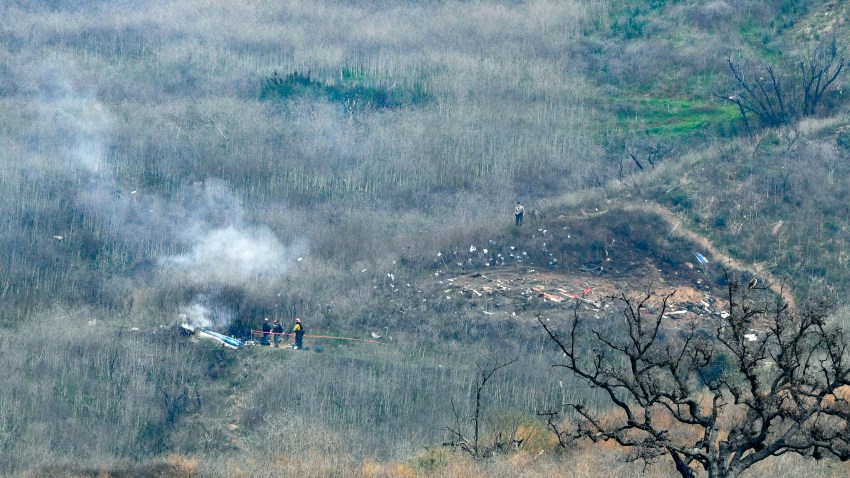 The site of a helicopter crash that claimed the lives of Kobe Bryant, his daughter, Gianna, the pilot, and 6 others, is shown Jan. 26, 2020, in Calabasas, California.
